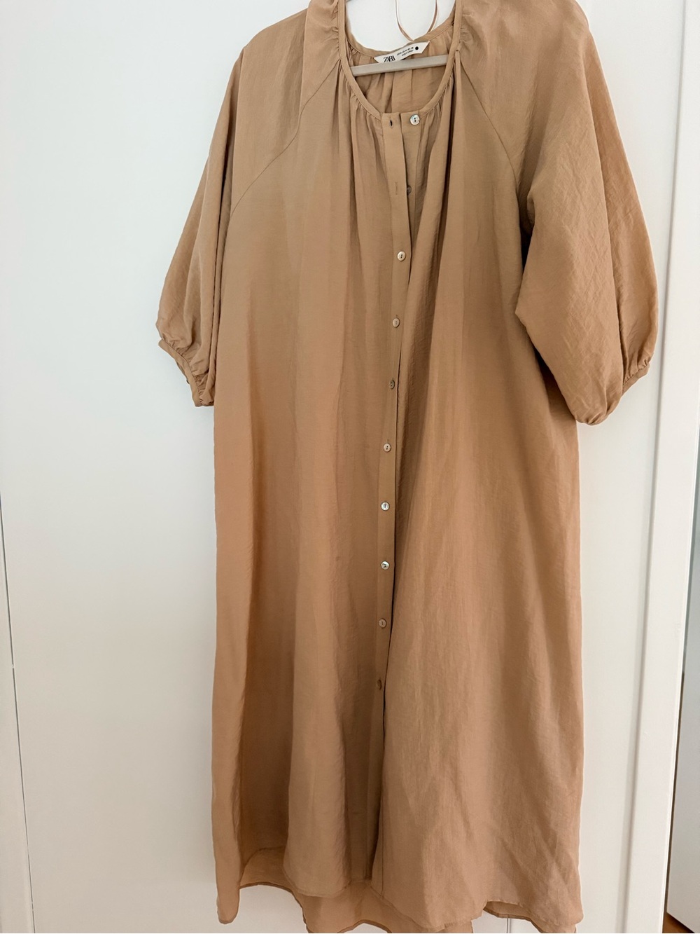 Zara Beige/Tan Button-Front Midi Dress